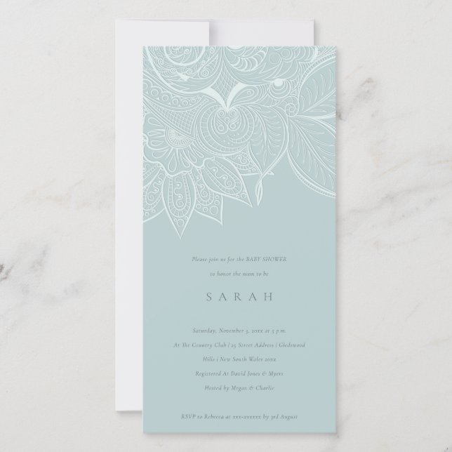 Invitation de Baby shower Bleu Bleu Paisley Orné C (Devant)