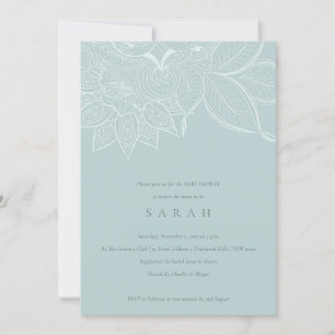 Invitation de Baby shower Bleu Bleu Paisley Orné C