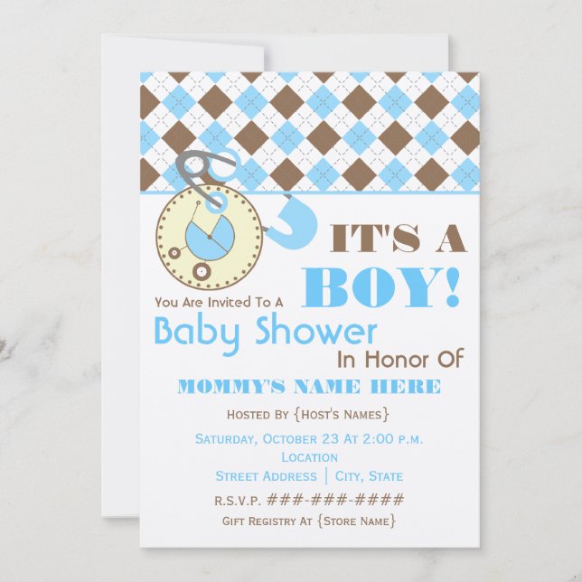 Invitation de Baby shower - Bleu de pinceau et Jac (Devant)