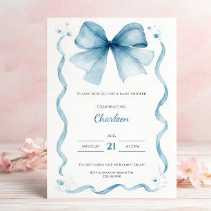 Invitation de Baby Shower Blue Bow Coquette