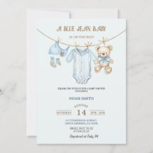 Invitation de Baby Shower Blue Jean | Teddy Bear &