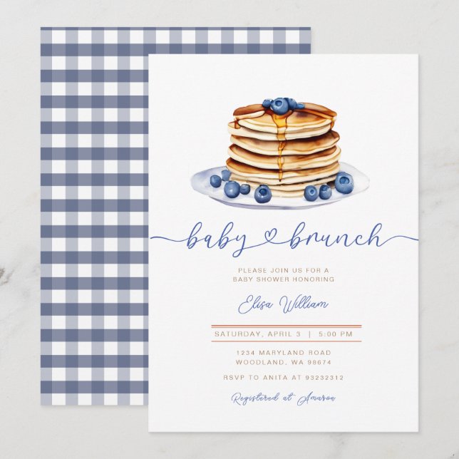 Invitation de Baby shower Blueberry Pancake (Devant / Derrière)