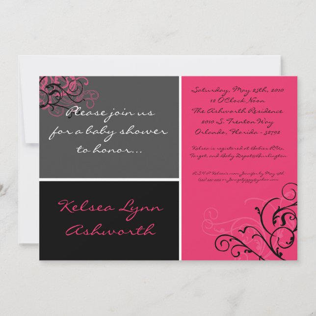 Invitation de Baby shower Bo Carré rose couleur 5x (Devant)