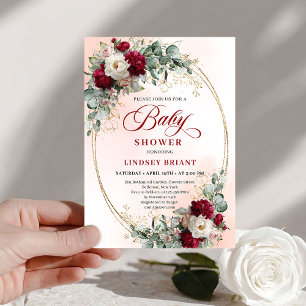 Invitation de baby shower bohème chic bordeaux et