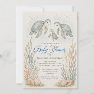 Invitation de Baby Shower Bohème Famille Tortue