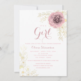 Invitation de Baby Shower Bohème Rose et Or