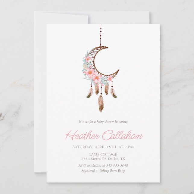 Invitation de Baby shower Boho Rose Dream (Devant)