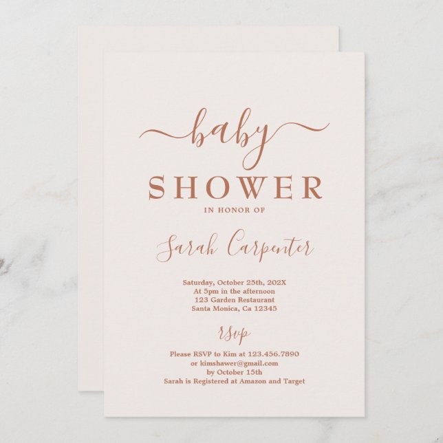 Invitation de Baby shower Boho rose pâle (Devant / Derrière)