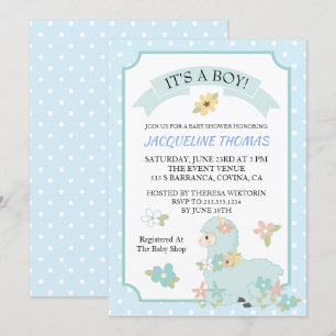 Invitation de Baby shower Boy Llama
