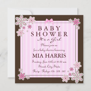 Invitation de Baby shower Brown et rose fleur