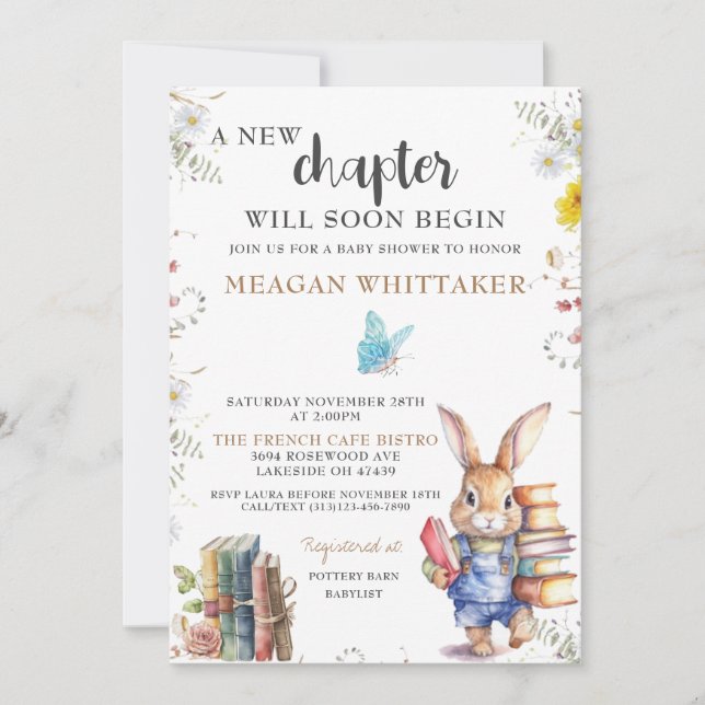 Invitation de Baby shower Bunny de livre d'histoir (Devant)
