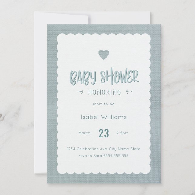 Invitation de Baby shower Burlap turquoise - Inver (Devant)