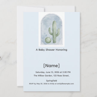 Invitation de baby shower Cactus Bleu, modifiable