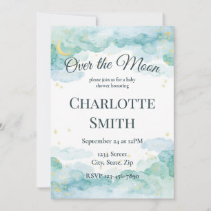 Invitation de Baby Shower Céleste Lune Aquarelle