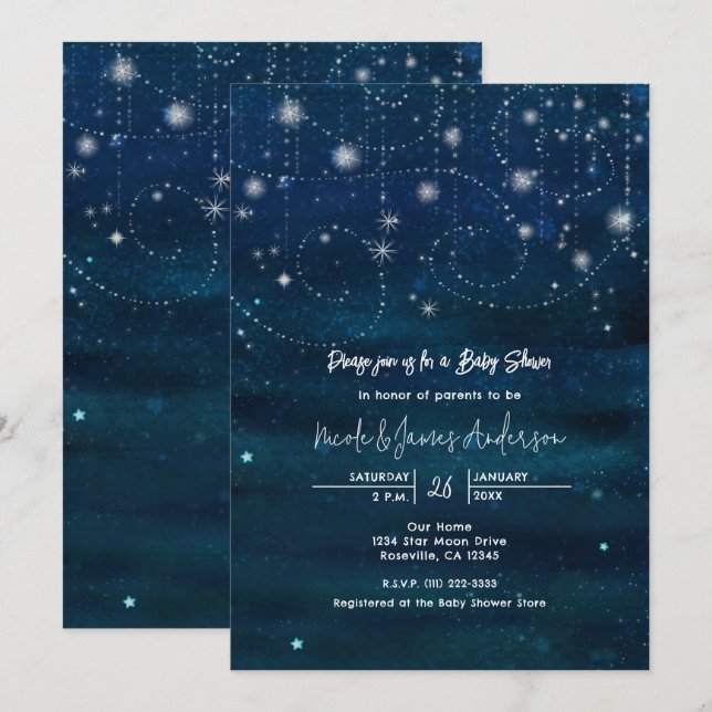Invitation de Baby shower céleste Starry Sky Swirl (Devant / Derrière)