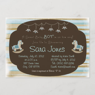 Invitation de Baby shower - Cheval Rocking Blue Bo