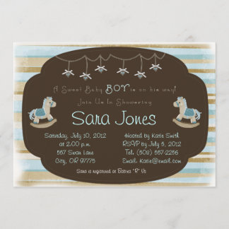 Invitation de Baby shower - Cheval Rocking Blue Bo