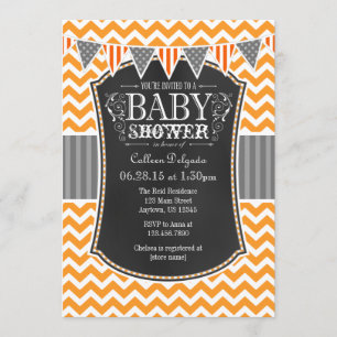 Invitation de Baby shower Chevron Orange Chalkboar