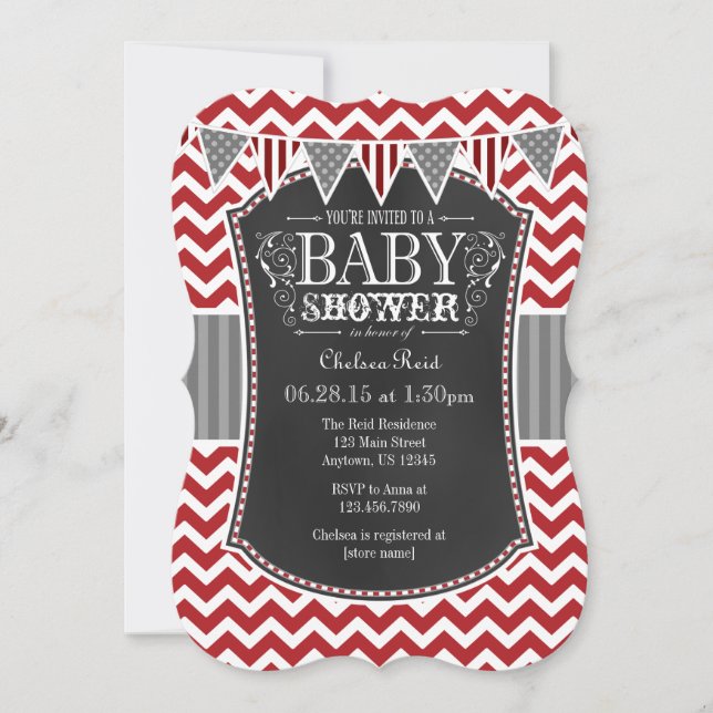 Invitation de Baby shower Chevron Red Chalkboard (Devant)