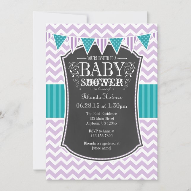Invitation de Baby shower Chevron Turquoise Purple (Devant)