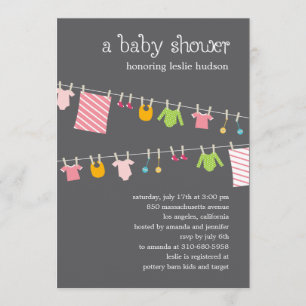Invitation de Baby shower Chic Clothesline (Fille)