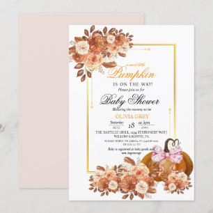 Invitation de Baby shower Citrouille Floral Or