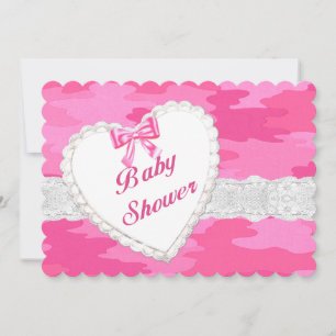 Invitation de baby shower coeur en dentelle camouf