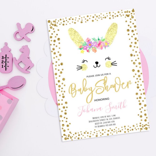 Invitation de Baby shower Confetti Gold de lapin (Créateur téléchargé)