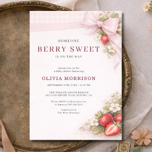 Invitation de Baby Shower Coquette Bow Berry Sweet