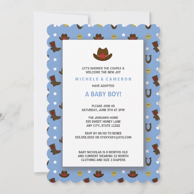 Invitation de baby shower d'adoption de cowboy (Devant)