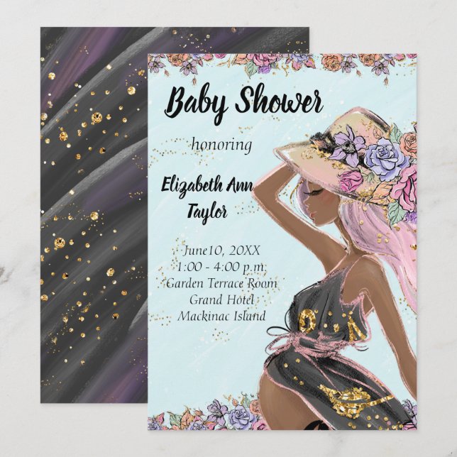 Invitation de baby shower d'Afro-américain (Devant / Derrière)