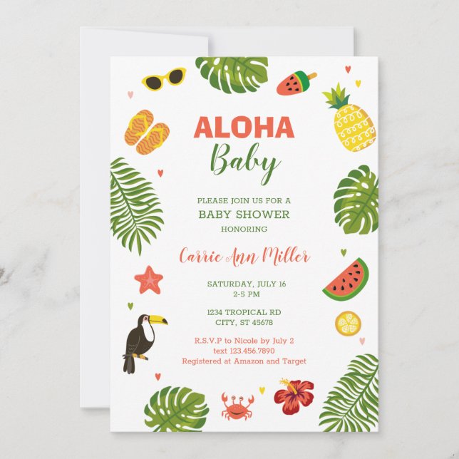 Invitation de Baby shower d'Aloha Hawaïen tropical (Devant)