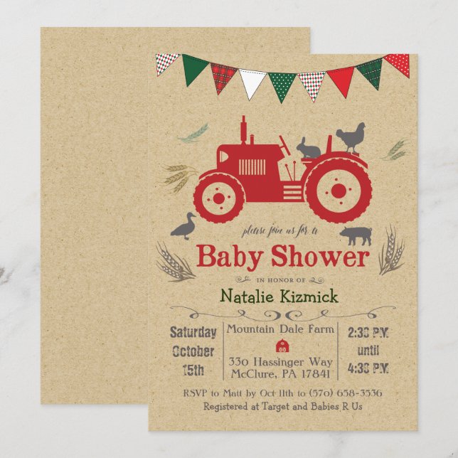 Invitation de Baby shower d'animal de ferme tracte (Devant / Derrière)