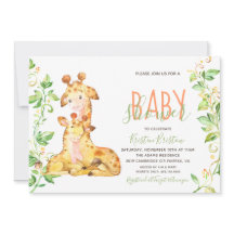 Invitation de baby shower d'animaux de girafe
