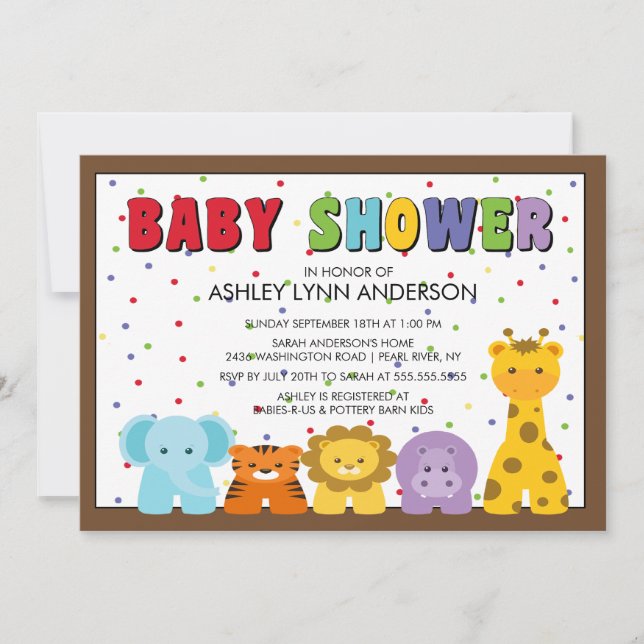 Invitation de baby shower d'animaux de jungle de (Devant)