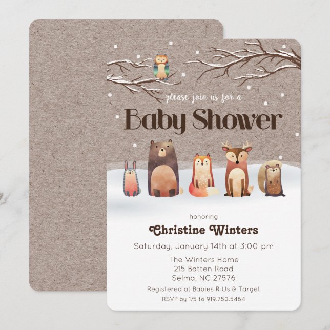 Invitation de baby shower d'animaux de région (Devant / Derrière)