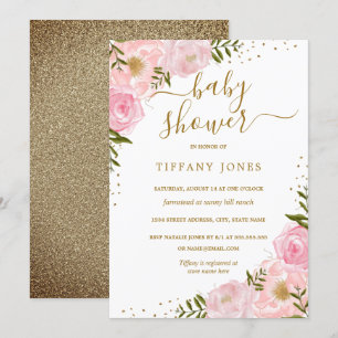 Invitation de Baby shower d'aquarelle Floral Gold 