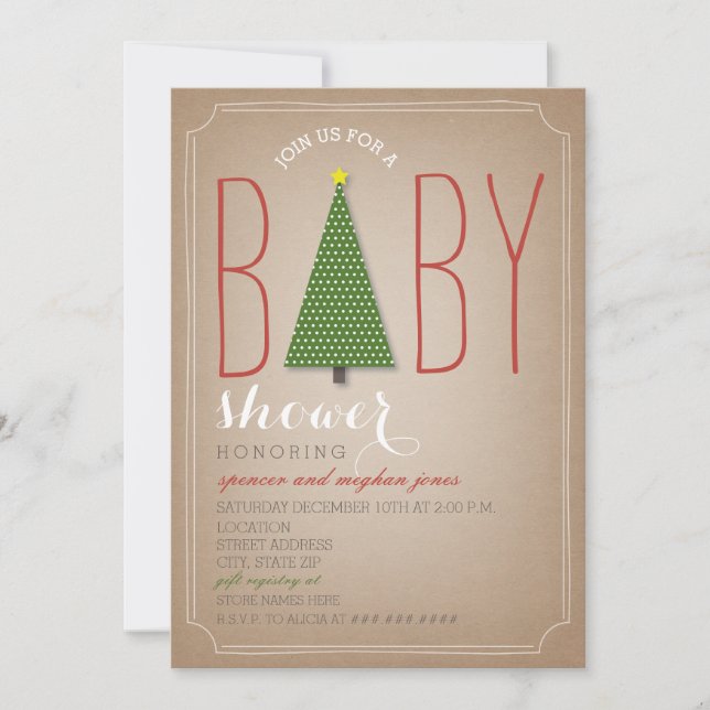 Invitation de baby shower d'arbre de Noël (Devant)