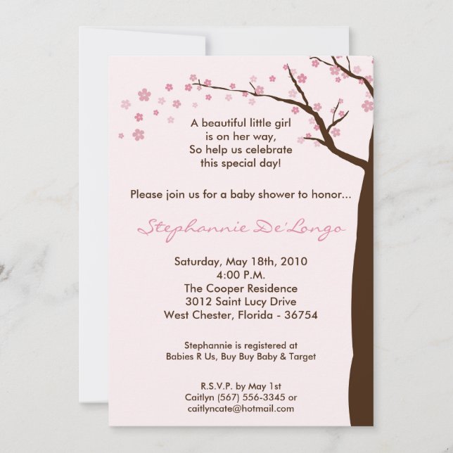 invitation de baby shower d'arbre des fleurs de (Devant)