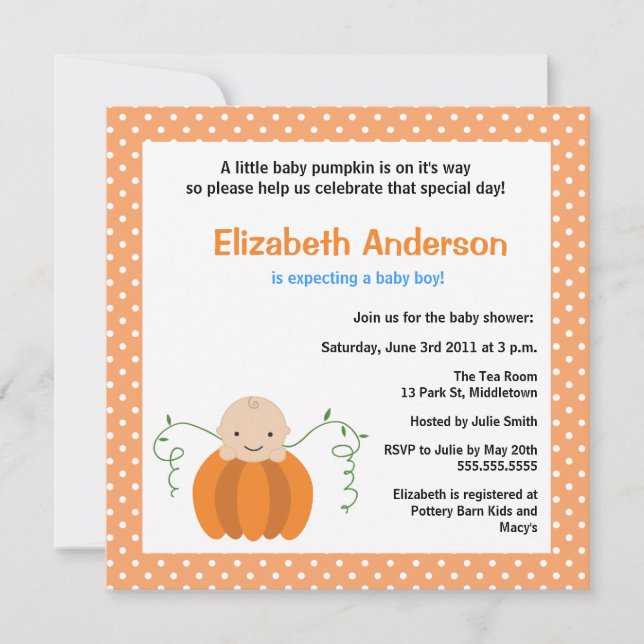 Invitation de Baby shower d'automne - Garçon (Devant)