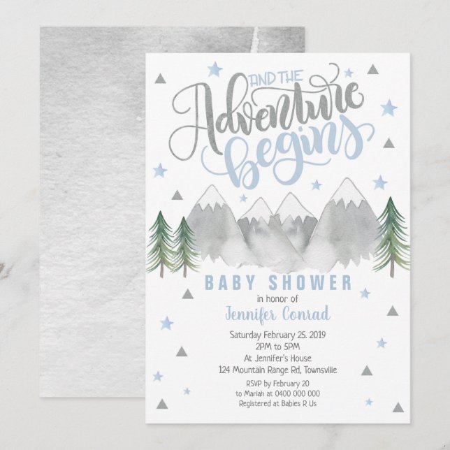 Invitation de Baby shower d'aventure pour les garç (Devant / Derrière)