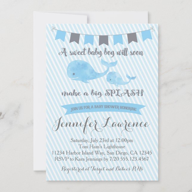 Invitation de baby shower de baleine (Devant)