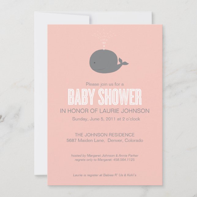 Invitation de baby shower de baleine (Devant)