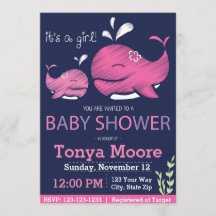 Invitation de Baby shower de baleine (fille)