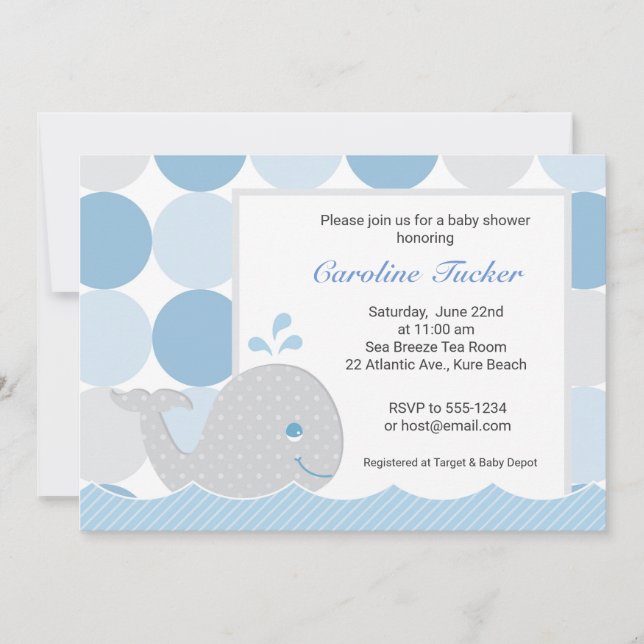 Invitation de Baby shower de baleine humide - Bleu (Devant)