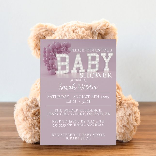 Invitation de Baby shower de ballon rose sombre (If you're hosting a pink baby shower with a balloon theme, here's your invitation. Add your details)