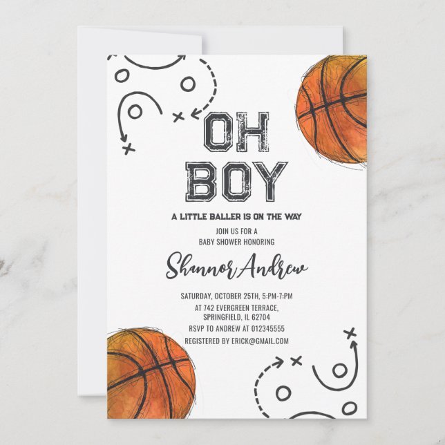 Invitation de Baby shower de basket-ball numérique (Devant)