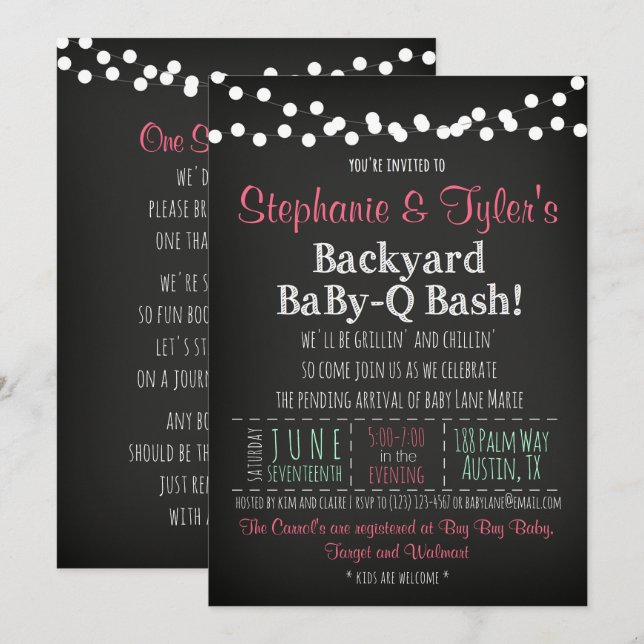 Invitation de baby shower de BBQ de Bébé-q et (Devant / Derrière)