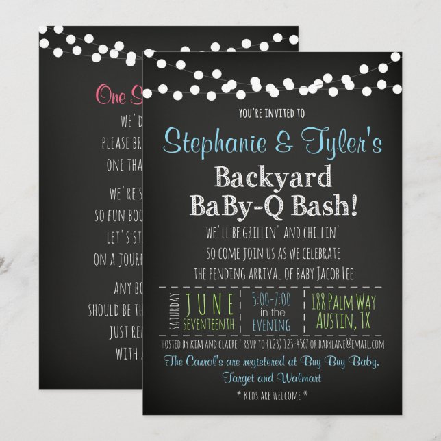 Invitation de baby shower de BBQ de Bébé-q et (Devant / Derrière)