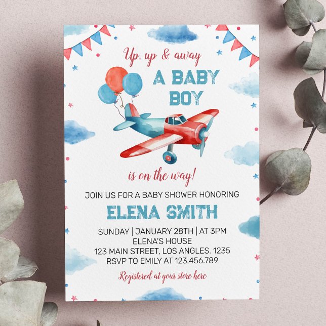 Invitation de Baby shower de bébé garçon d'avion v (Créateur téléchargé)